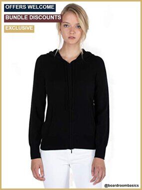 100% Cashmere Zip Up Hoodie Cardigan for Women Hooded Sweater